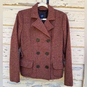 Vintage Gap Y2K Wool Tweed Double Breasted Career Office Jacket Blazer Pea Coat
